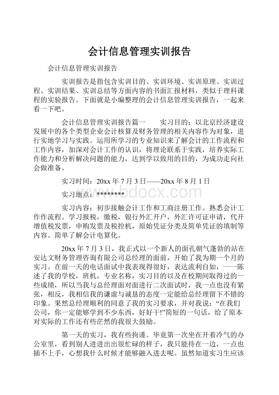 会计信息管理实训报告.docx_第1页