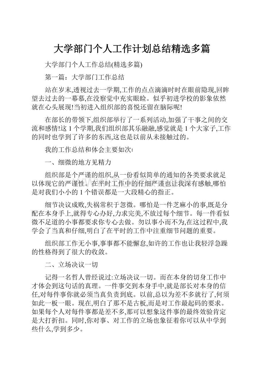 大学部门个人工作计划总结精选多篇.docx