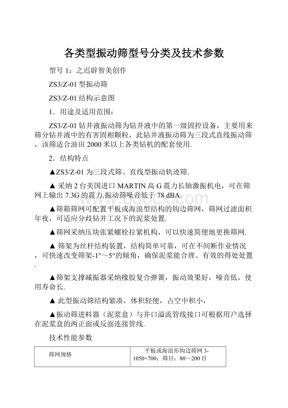 各类型振动筛型号分类及技术参数.docx_第1页