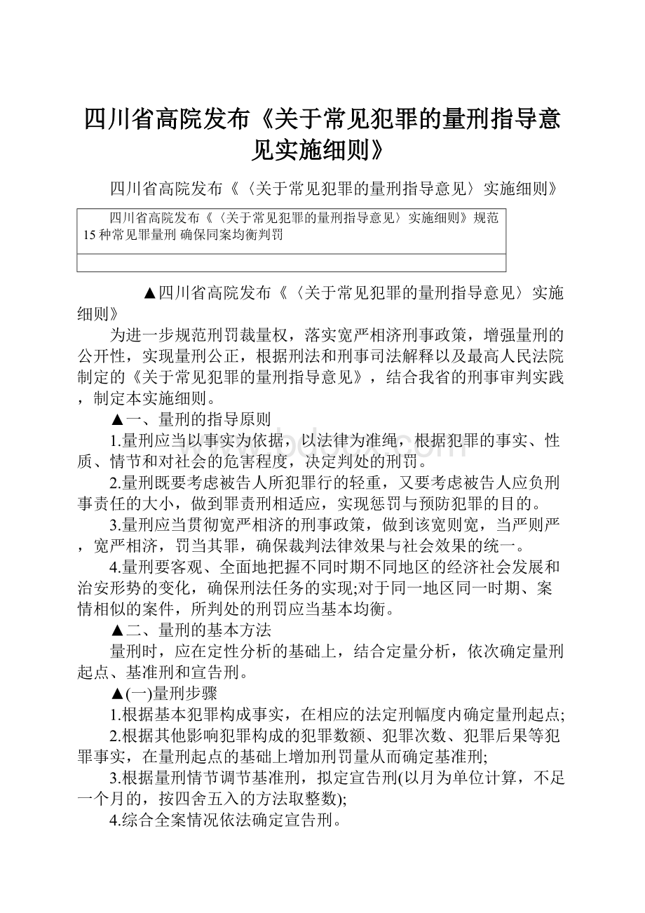 四川省高院发布《关于常见犯罪的量刑指导意见实施细则》.docx