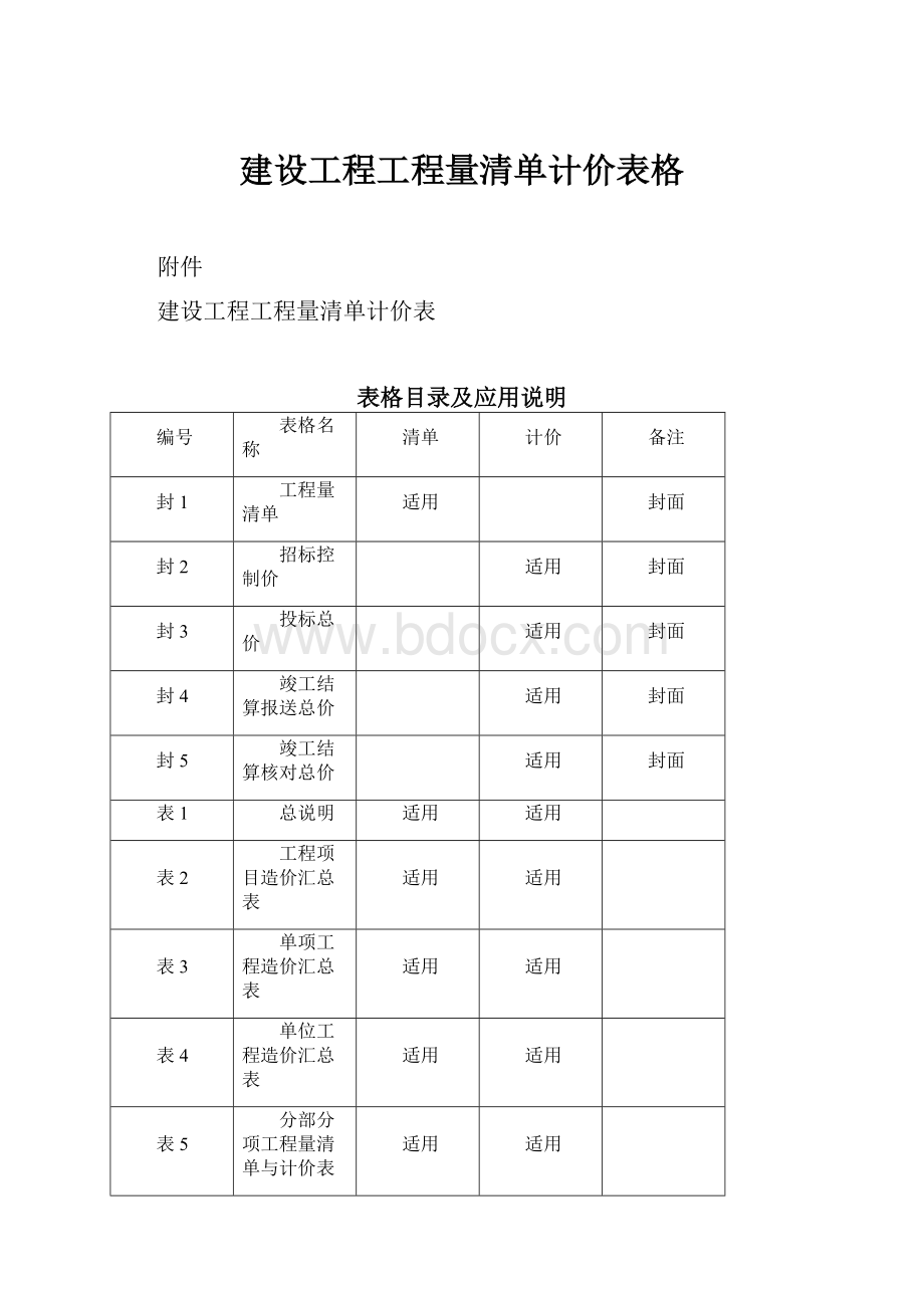 建设工程工程量清单计价表格.docx