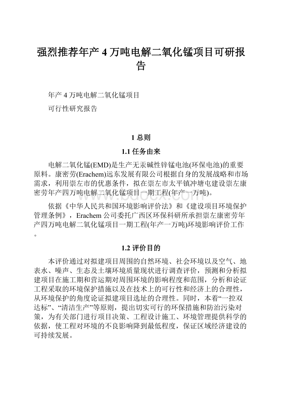 强烈推荐年产4万吨电解二氧化锰项目可研报告.docx