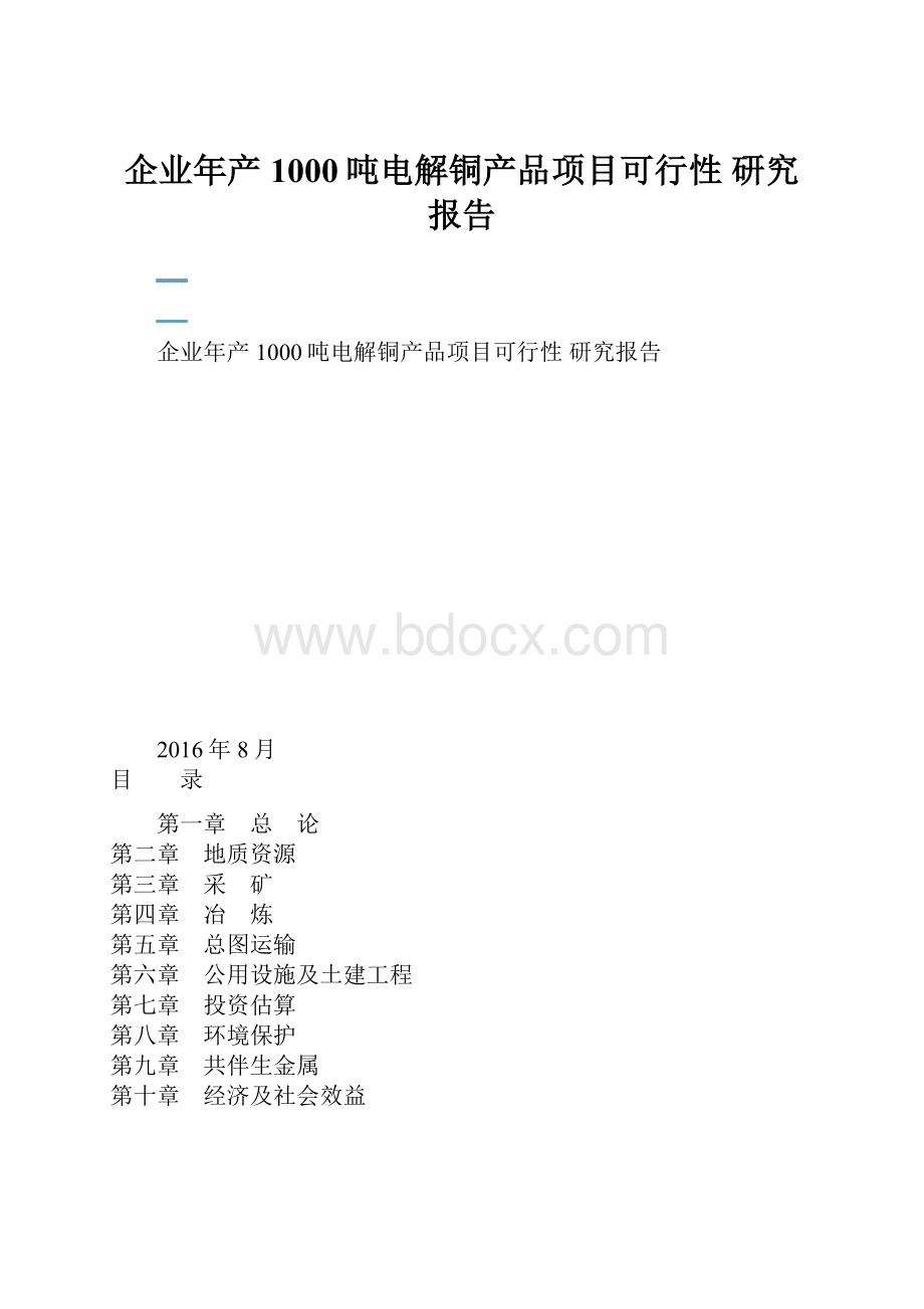 企业年产1000吨电解铜产品项目可行性研究报告.docx_第1页