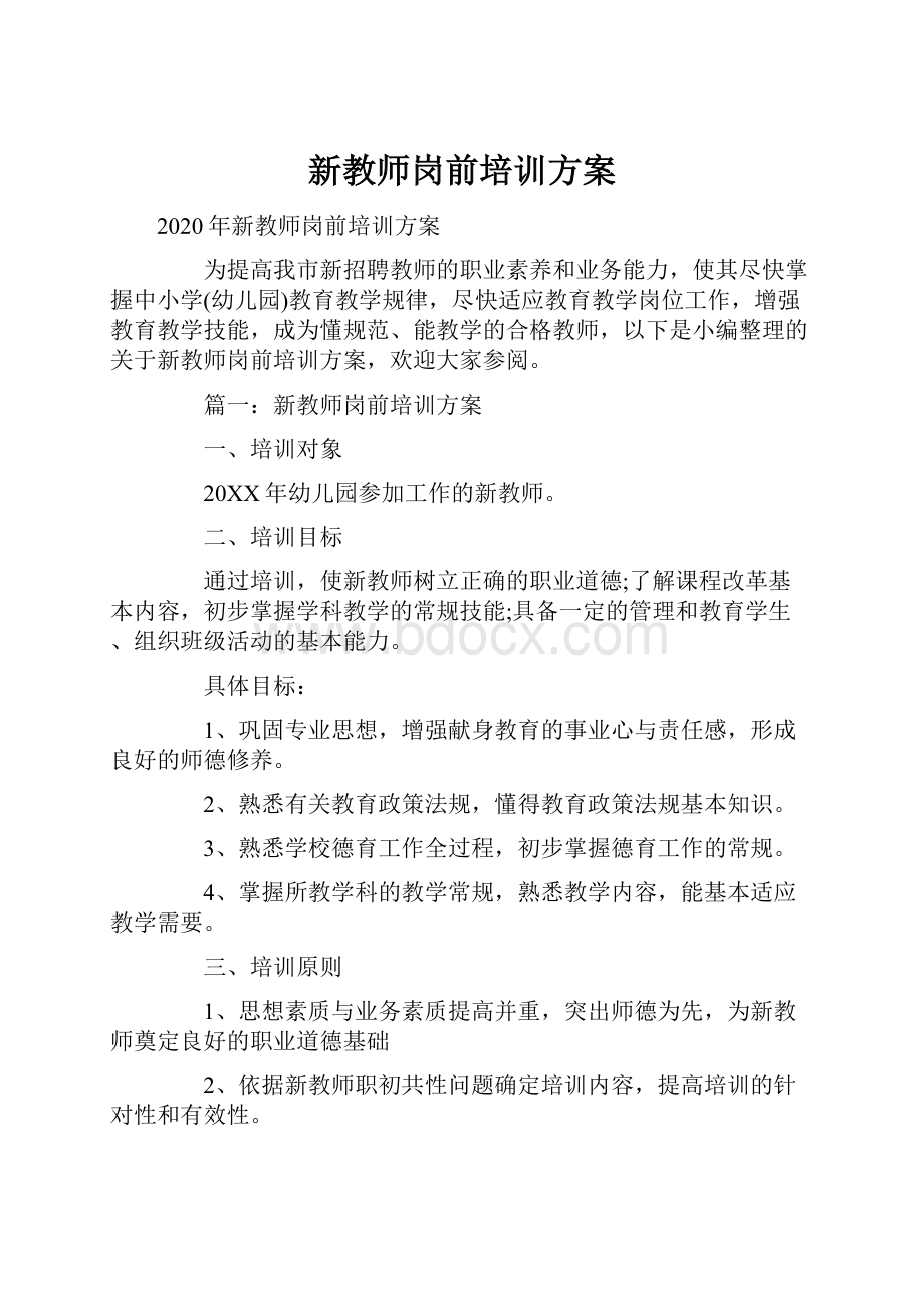 新教师岗前培训方案.docx