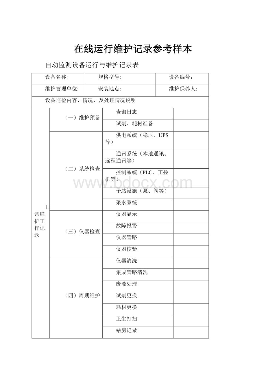 在线运行维护记录参考样本.docx_第1页