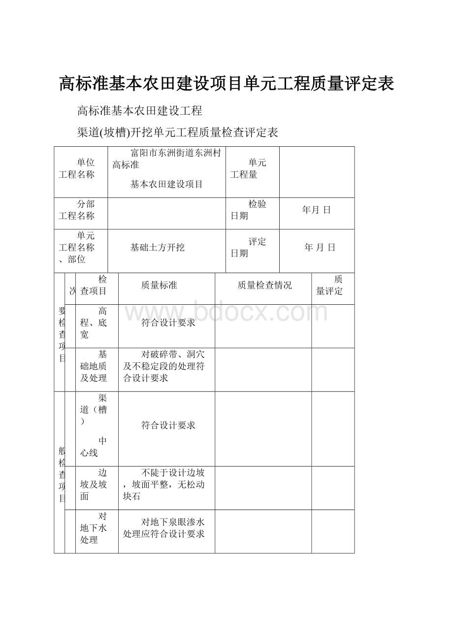 高标准基本农田建设项目单元工程质量评定表.docx