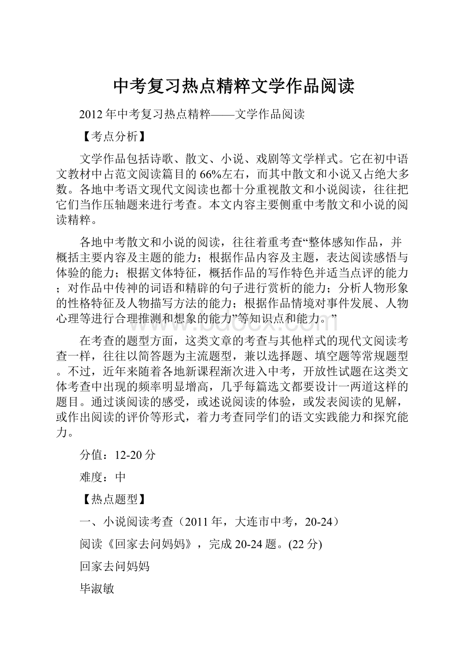 中考复习热点精粹文学作品阅读.docx