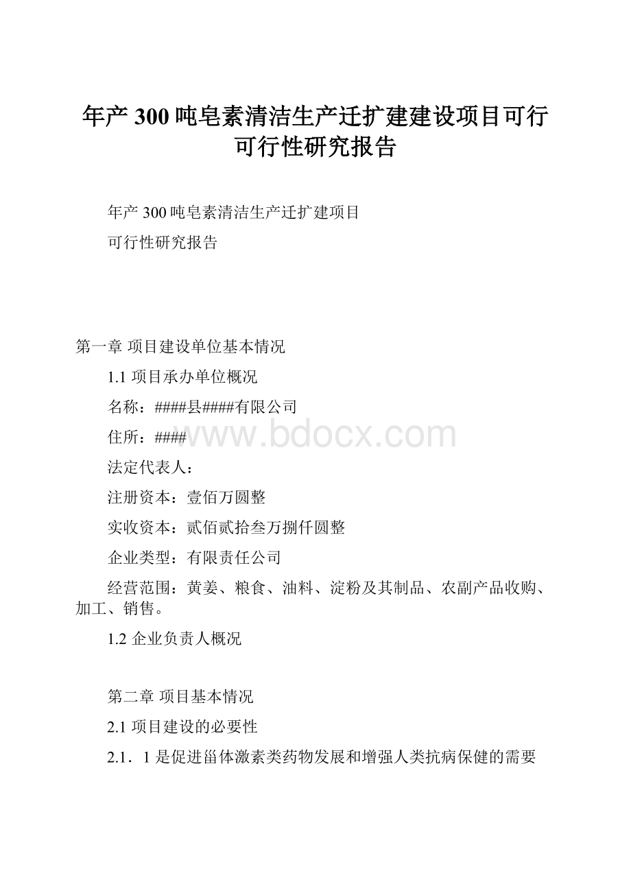 年产300吨皂素清洁生产迁扩建建设项目可行可行性研究报告.docx