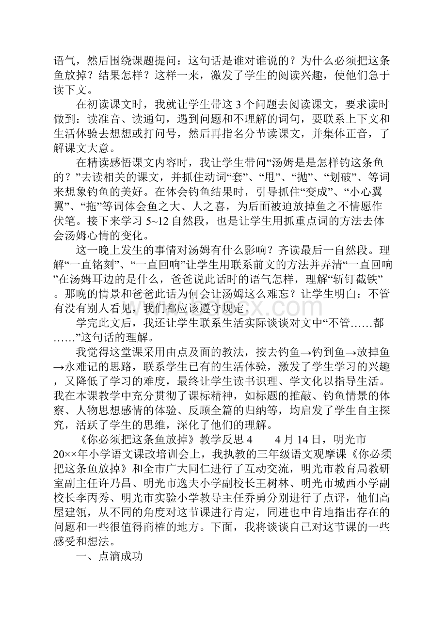 《你必须把这条鱼放掉》教学反思.docx_第3页