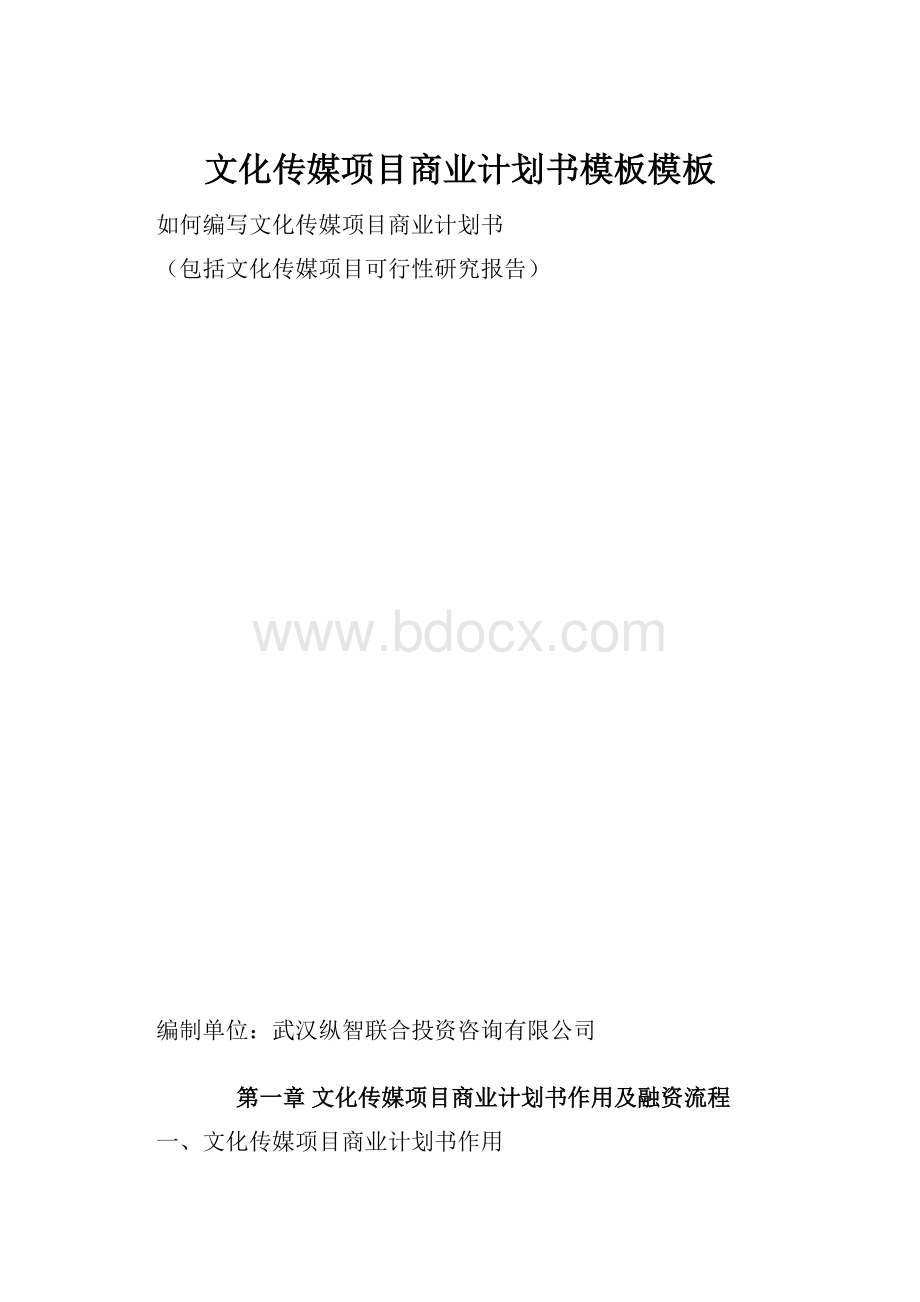 文化传媒项目商业计划书模板模板.docx