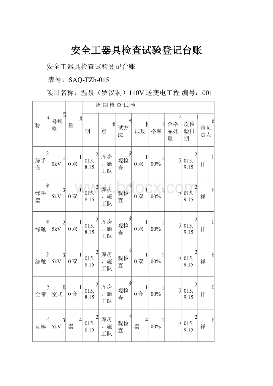 安全工器具检查试验登记台账.docx