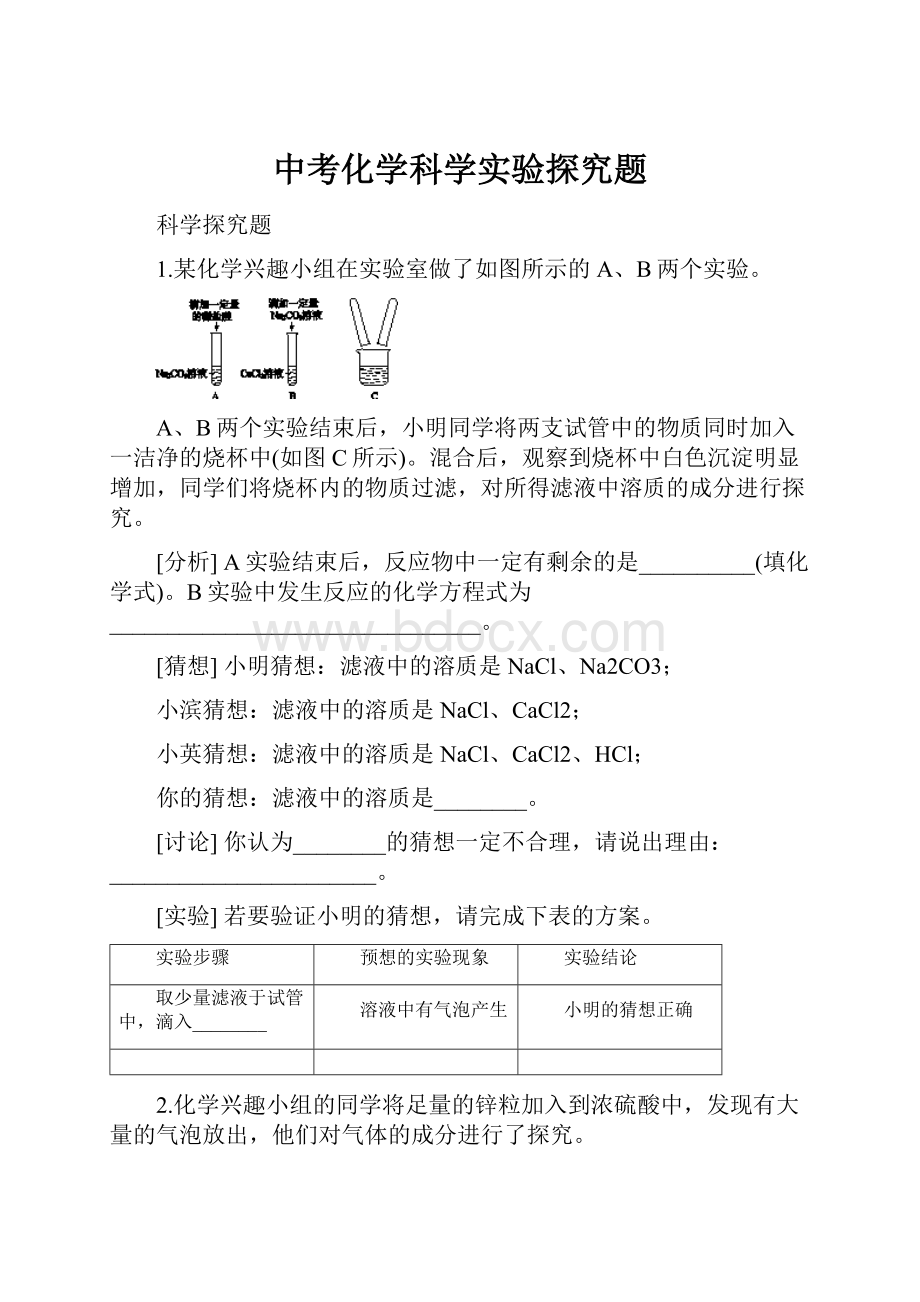 中考化学科学实验探究题.docx