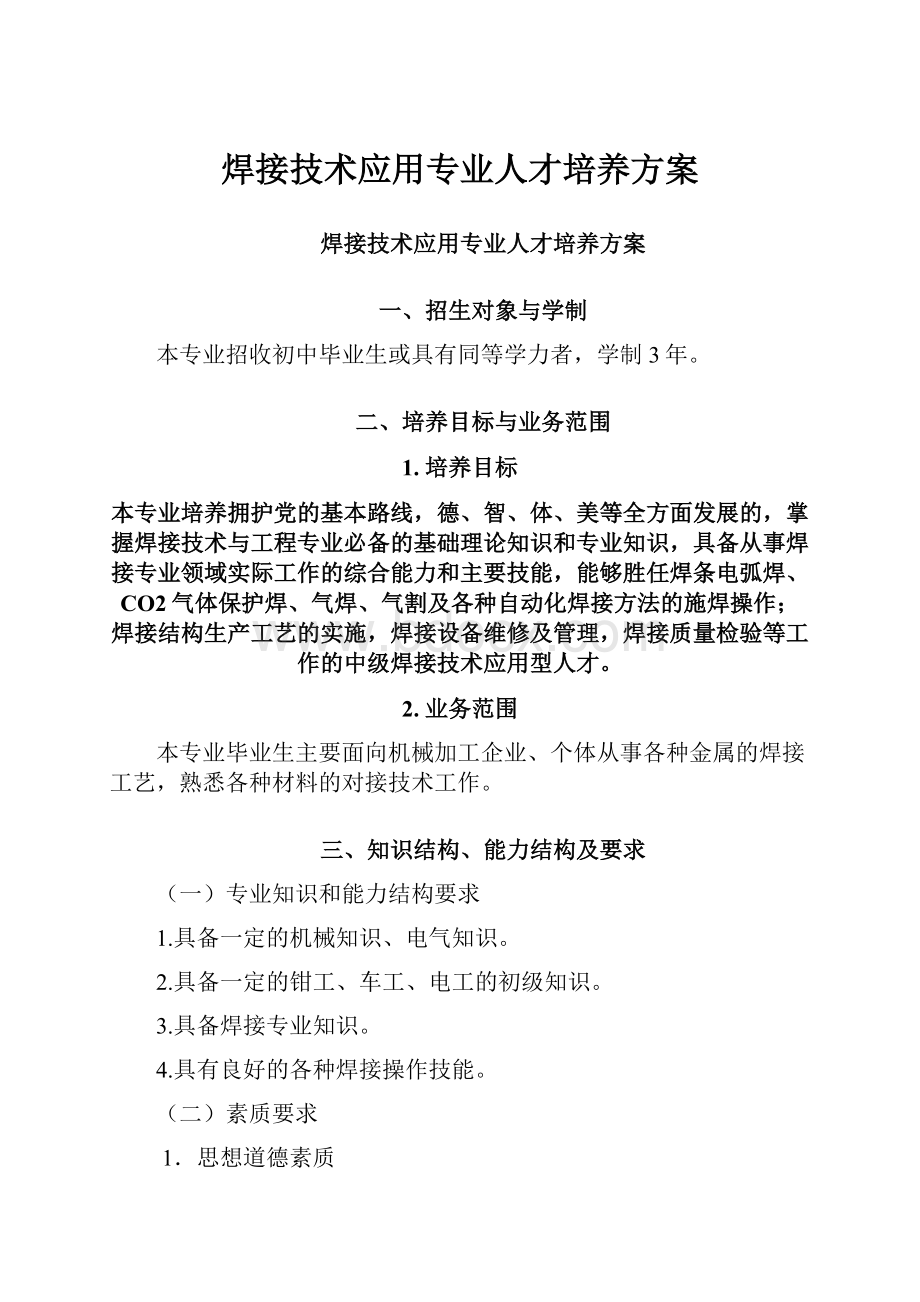 焊接技术应用专业人才培养方案.docx