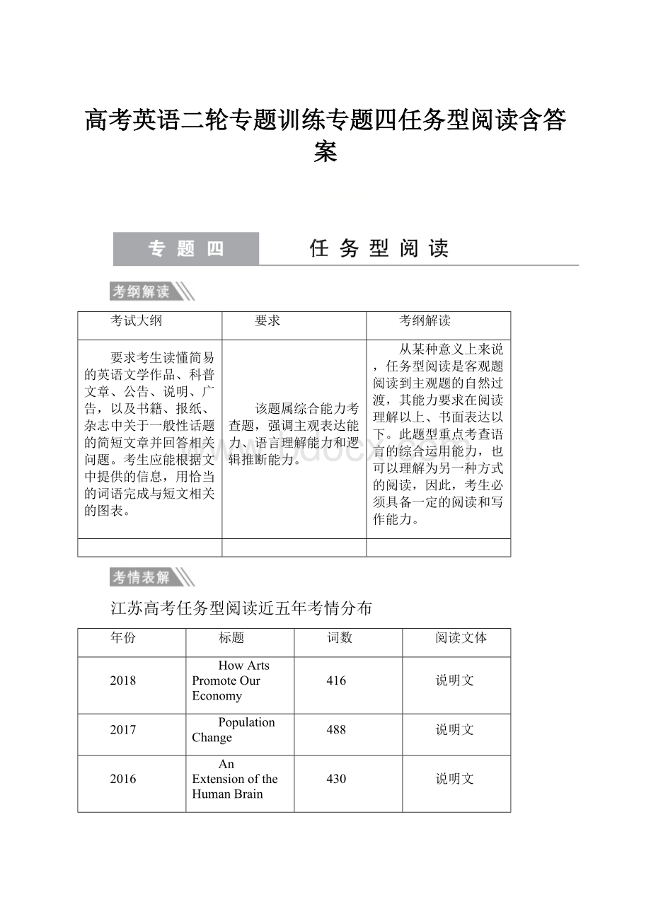 高考英语二轮专题训练专题四任务型阅读含答案.docx