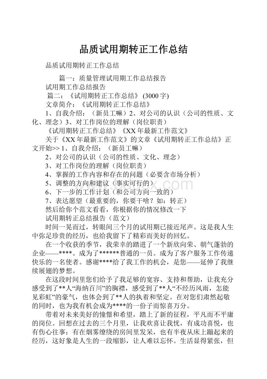 品质试用期转正工作总结.docx