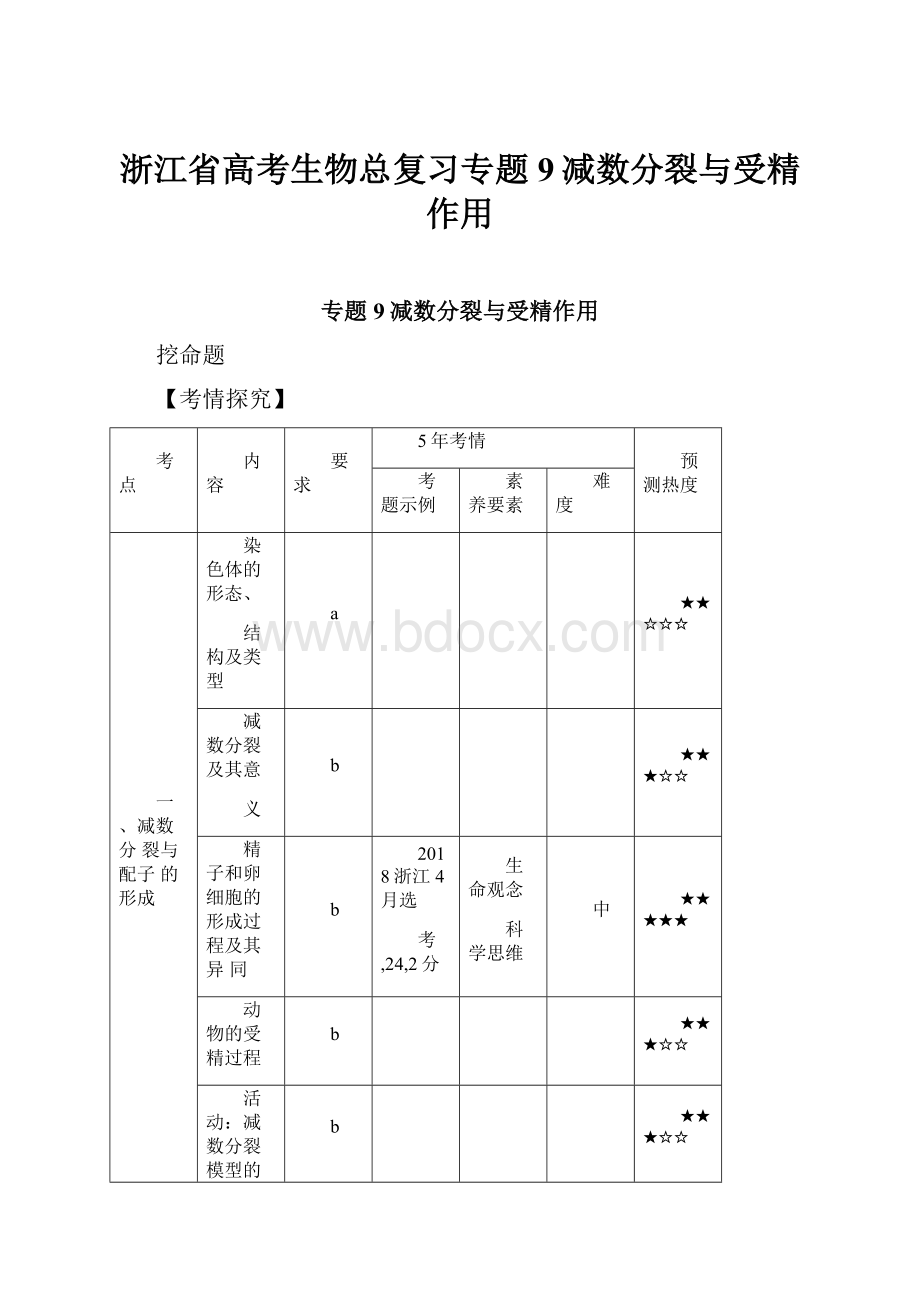 浙江省高考生物总复习专题9减数分裂与受精作用.docx_第1页