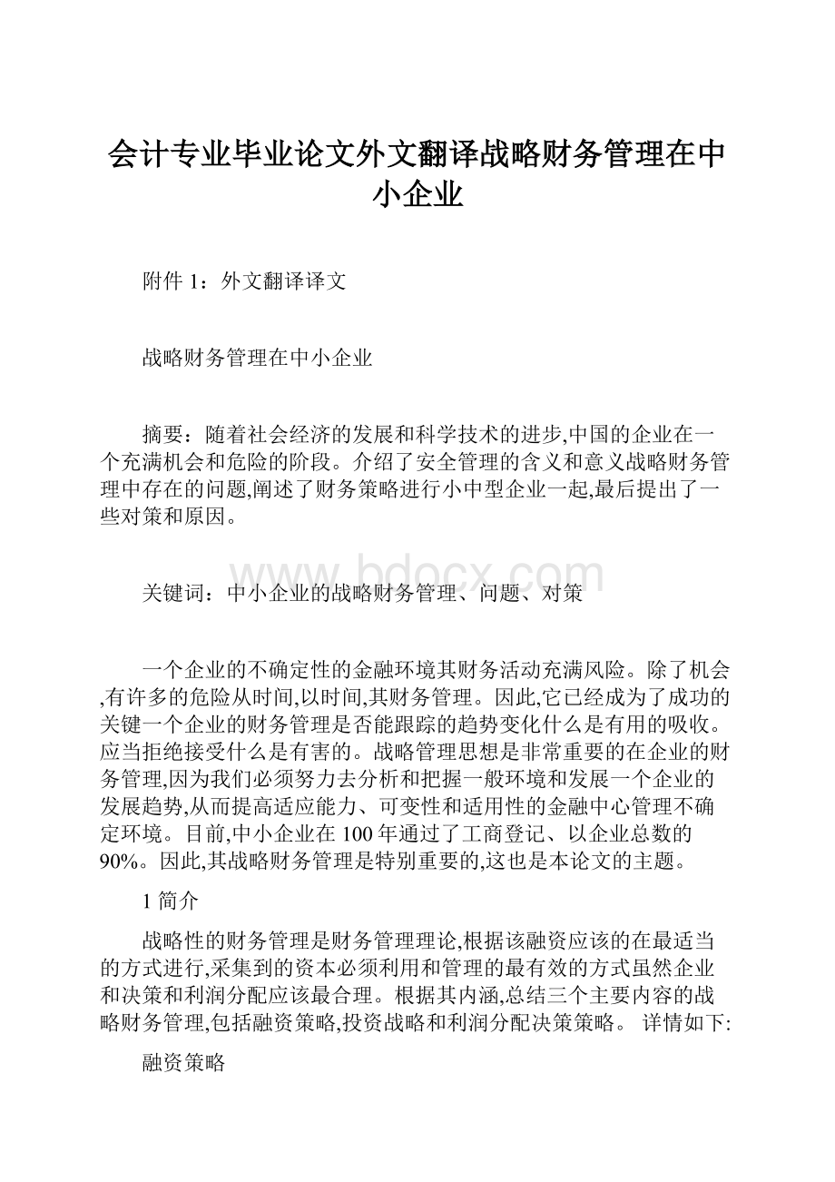 会计专业毕业论文外文翻译战略财务管理在中小企业.docx