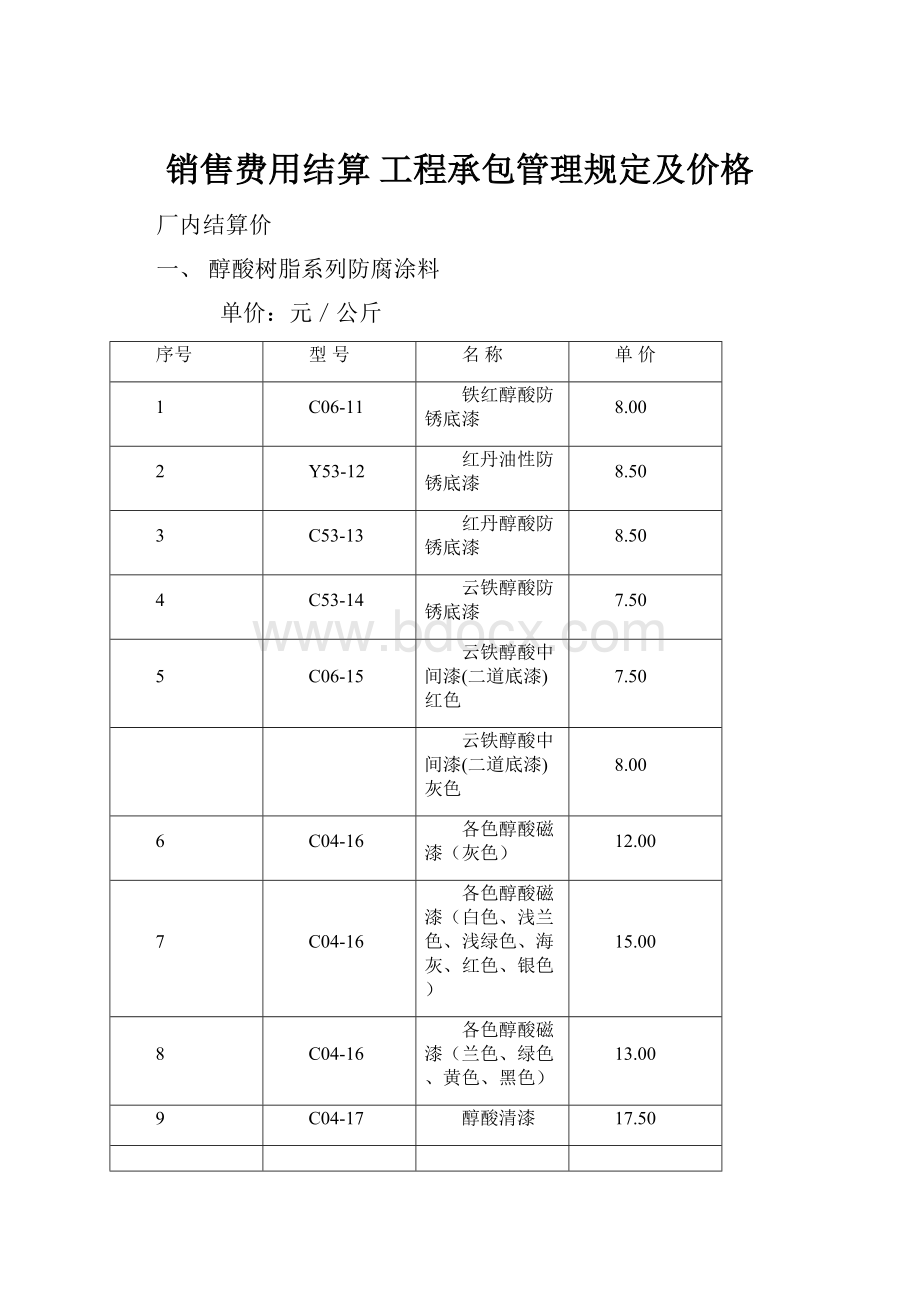 销售费用结算 工程承包管理规定及价格.docx