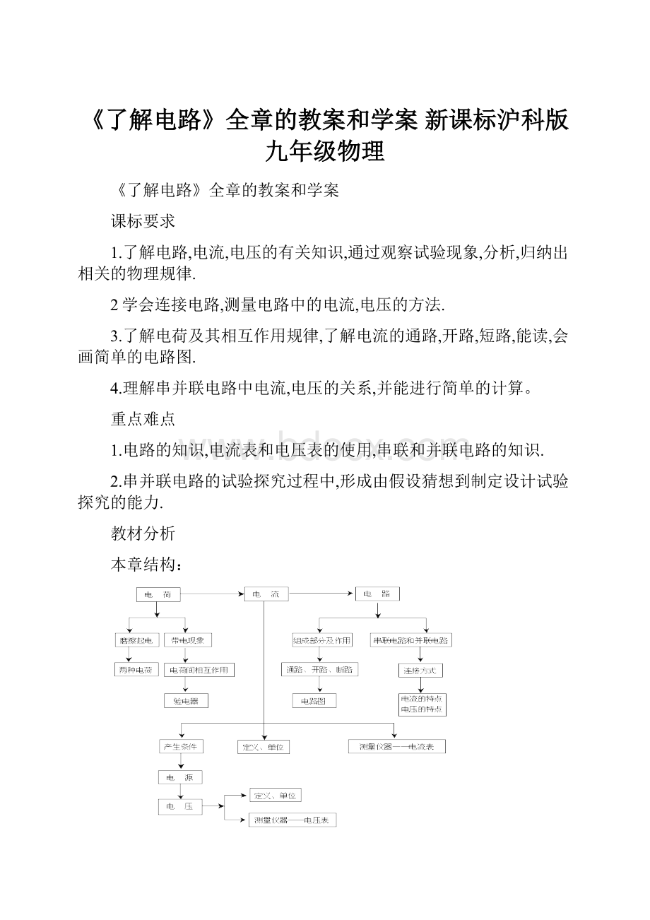 《了解电路》全章的教案和学案 新课标沪科版九年级物理.docx