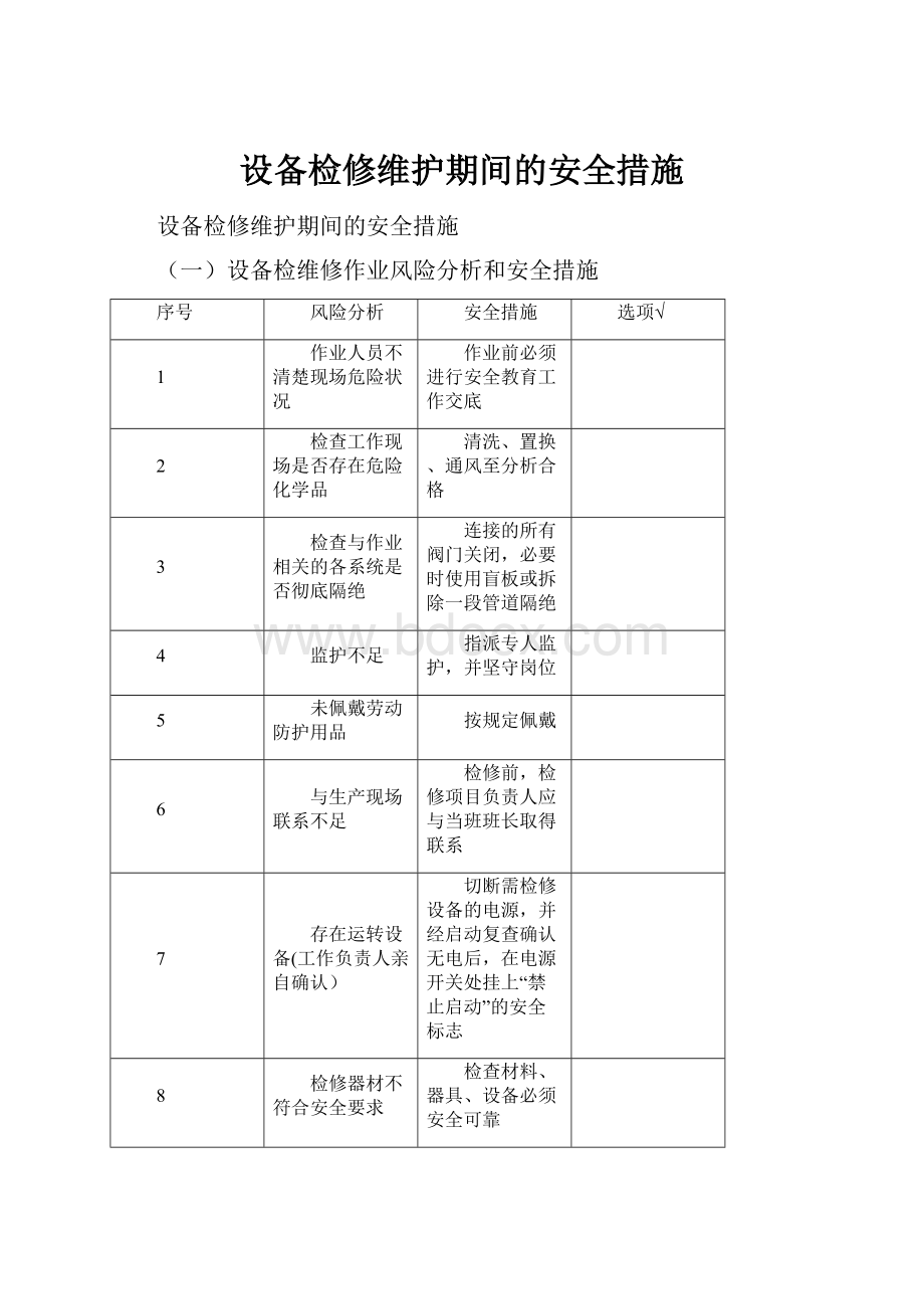 设备检修维护期间的安全措施.docx