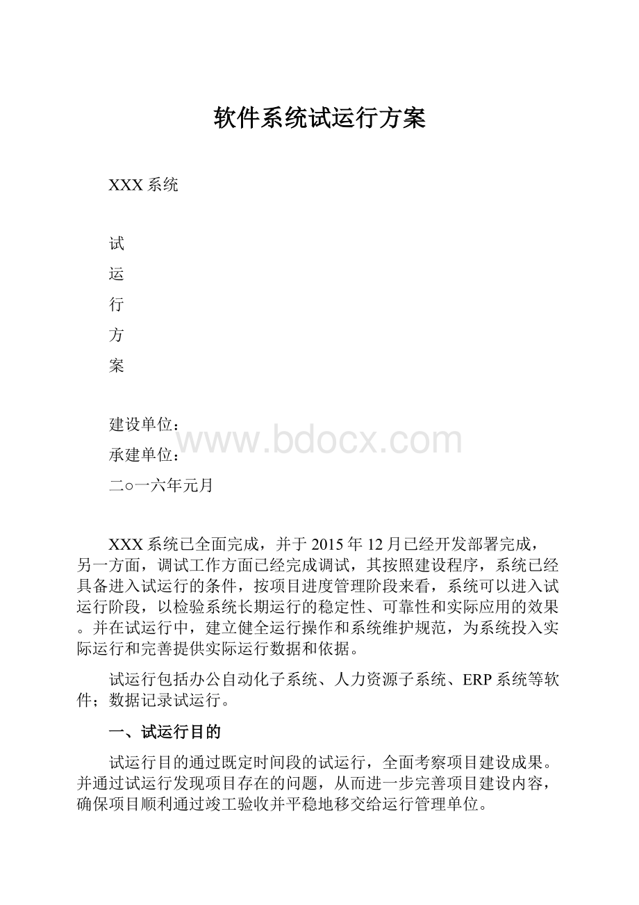 软件系统试运行方案.docx_第1页