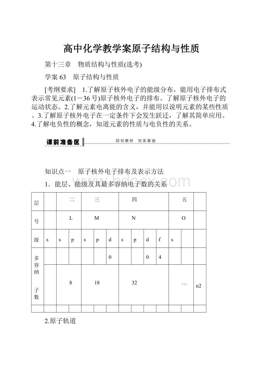 高中化学教学案原子结构与性质.docx