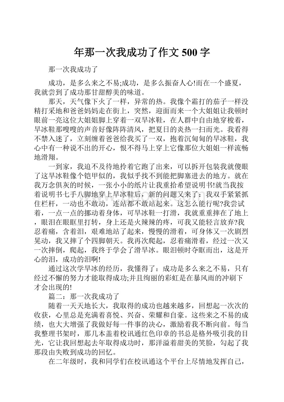 年那一次我成功了作文500字.docx