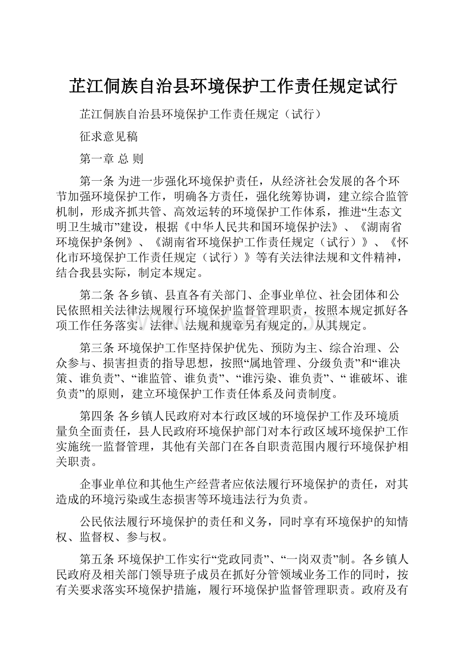 芷江侗族自治县环境保护工作责任规定试行.docx