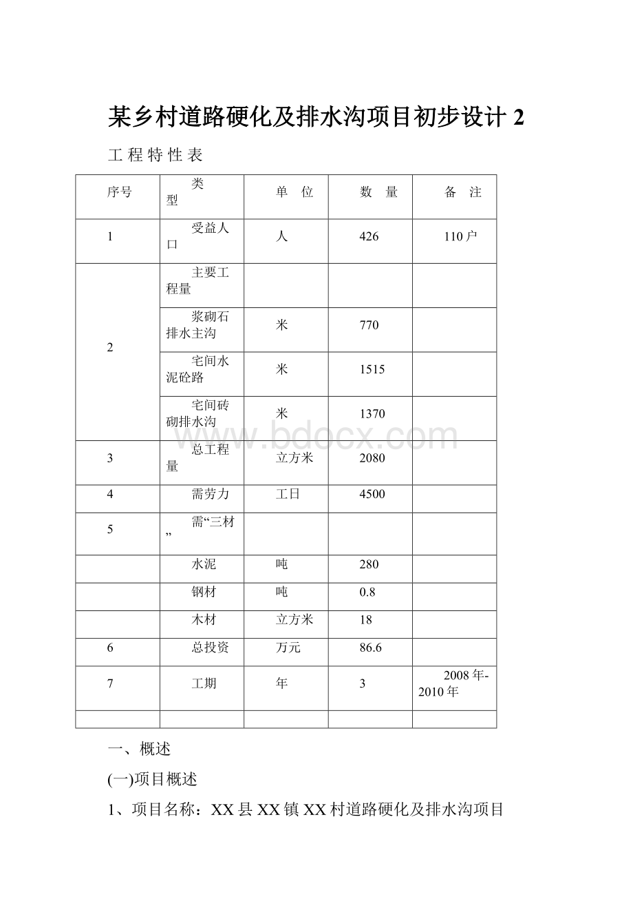 某乡村道路硬化及排水沟项目初步设计2.docx