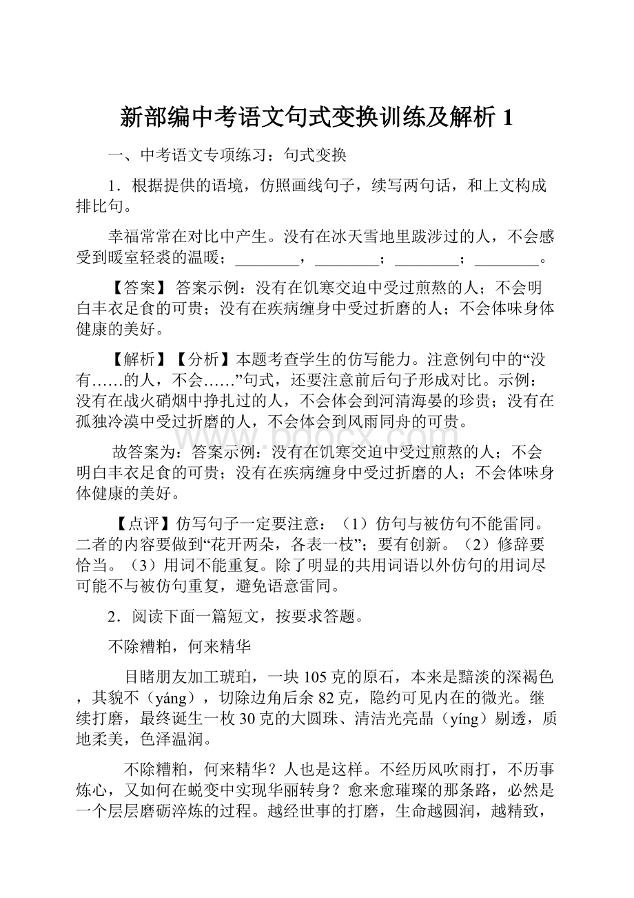 新部编中考语文句式变换训练及解析1.docx