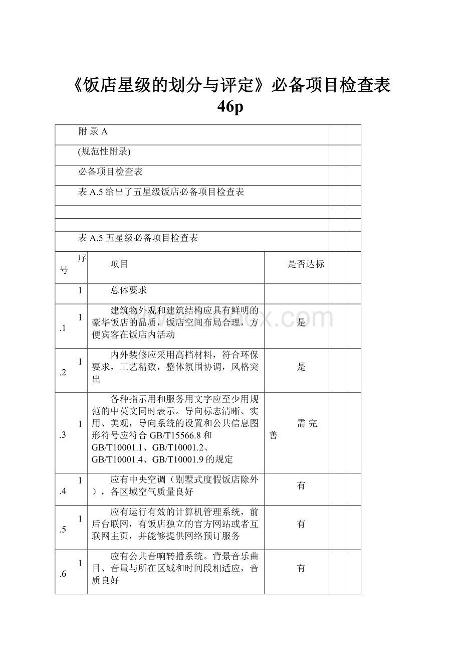 《饭店星级的划分与评定》必备项目检查表46p.docx_第1页