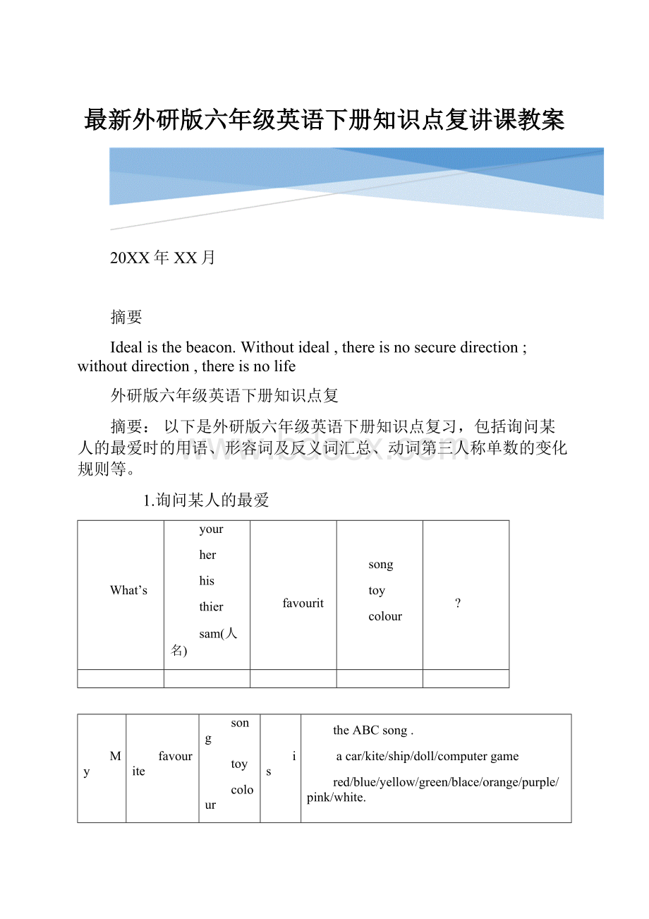 最新外研版六年级英语下册知识点复讲课教案.docx