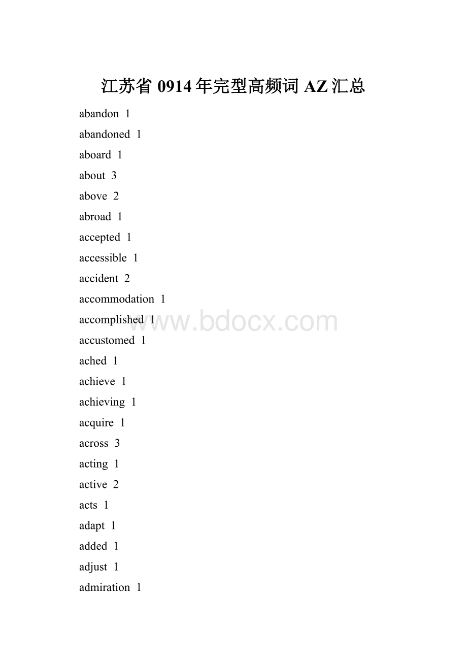 江苏省0914年完型高频词AZ汇总.docx