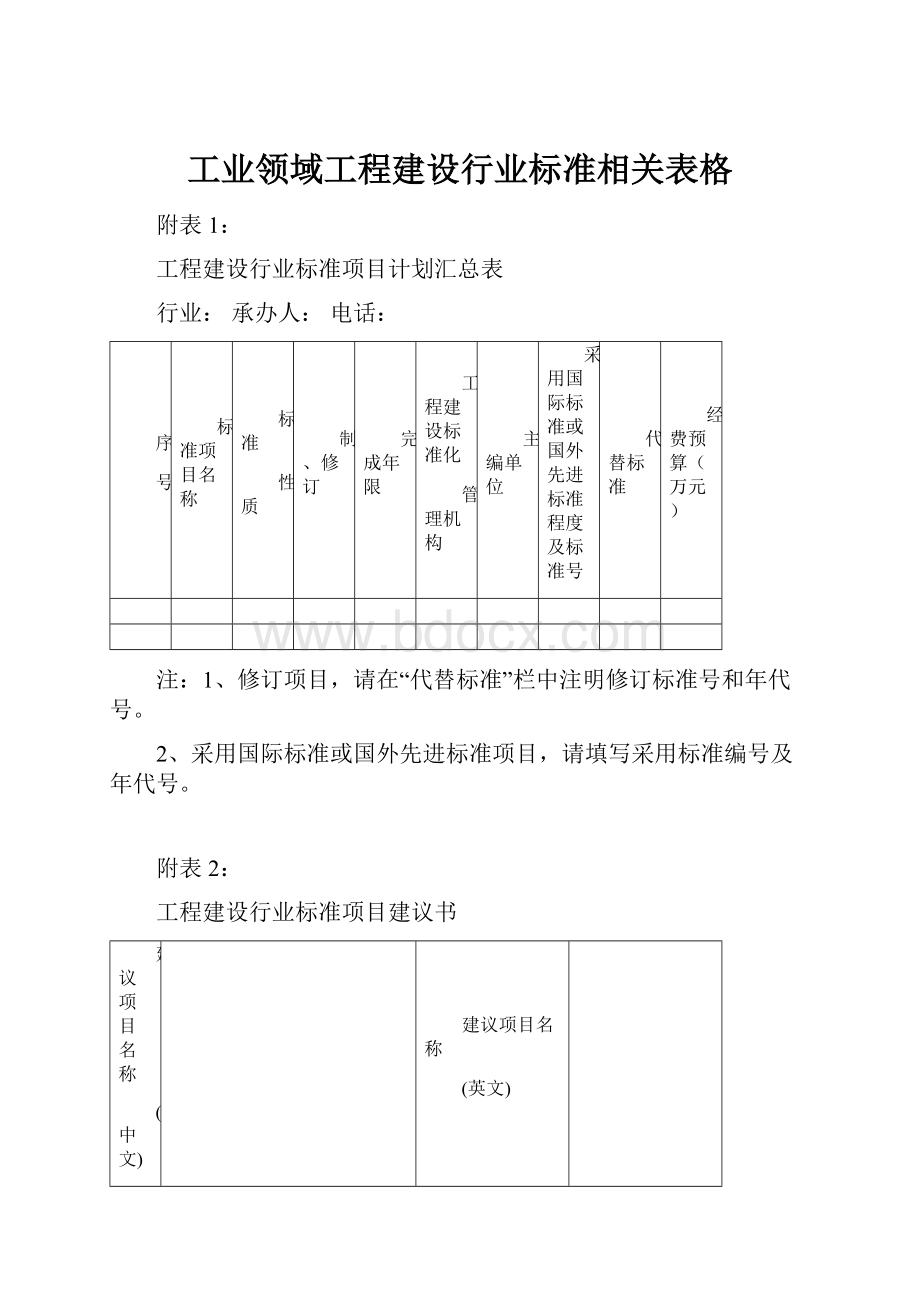 工业领域工程建设行业标准相关表格.docx