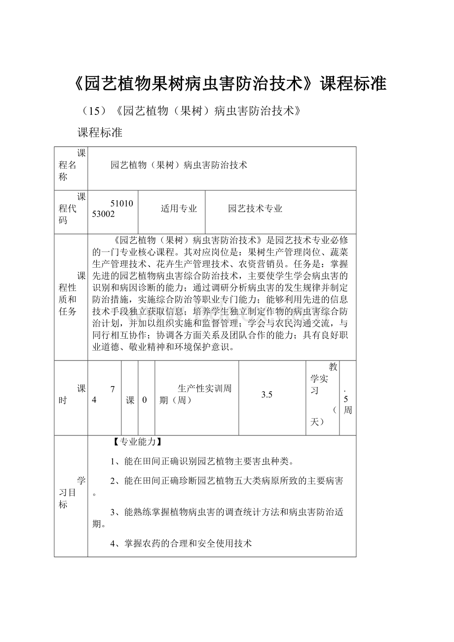 《园艺植物果树病虫害防治技术》课程标准.docx