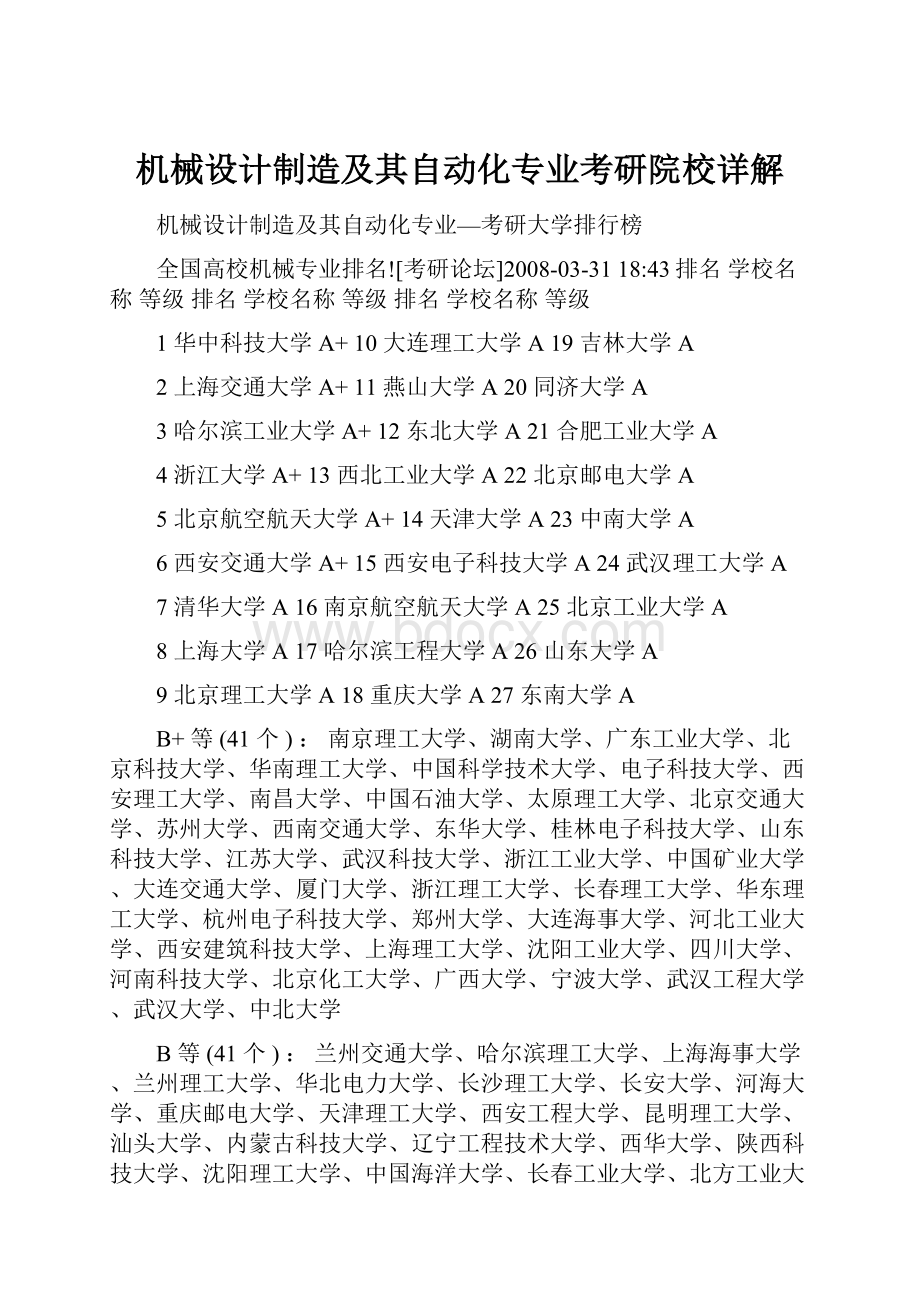 机械设计制造及其自动化专业考研院校详解.docx