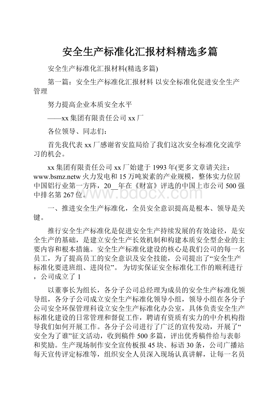 安全生产标准化汇报材料精选多篇.docx