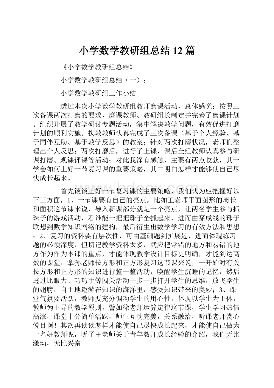 小学数学教研组总结12篇.docx