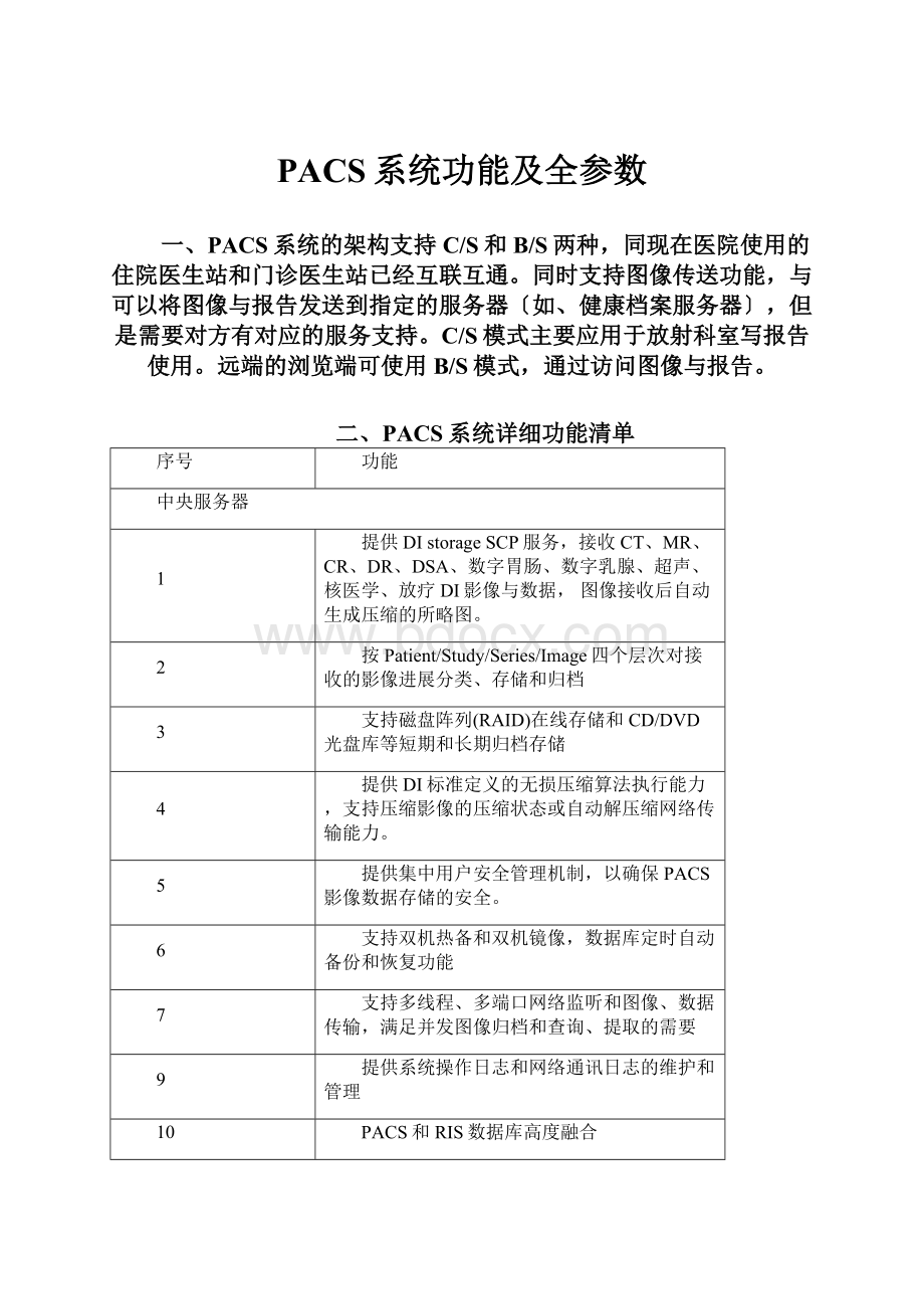 PACS系统功能及全参数.docx_第1页