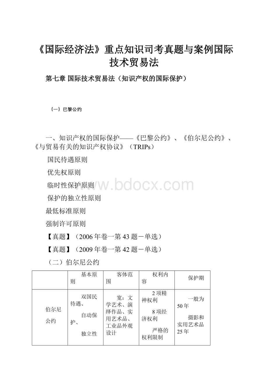 《国际经济法》重点知识司考真题与案例国际技术贸易法.docx