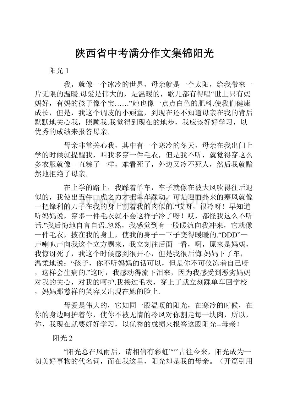 陕西省中考满分作文集锦阳光.docx