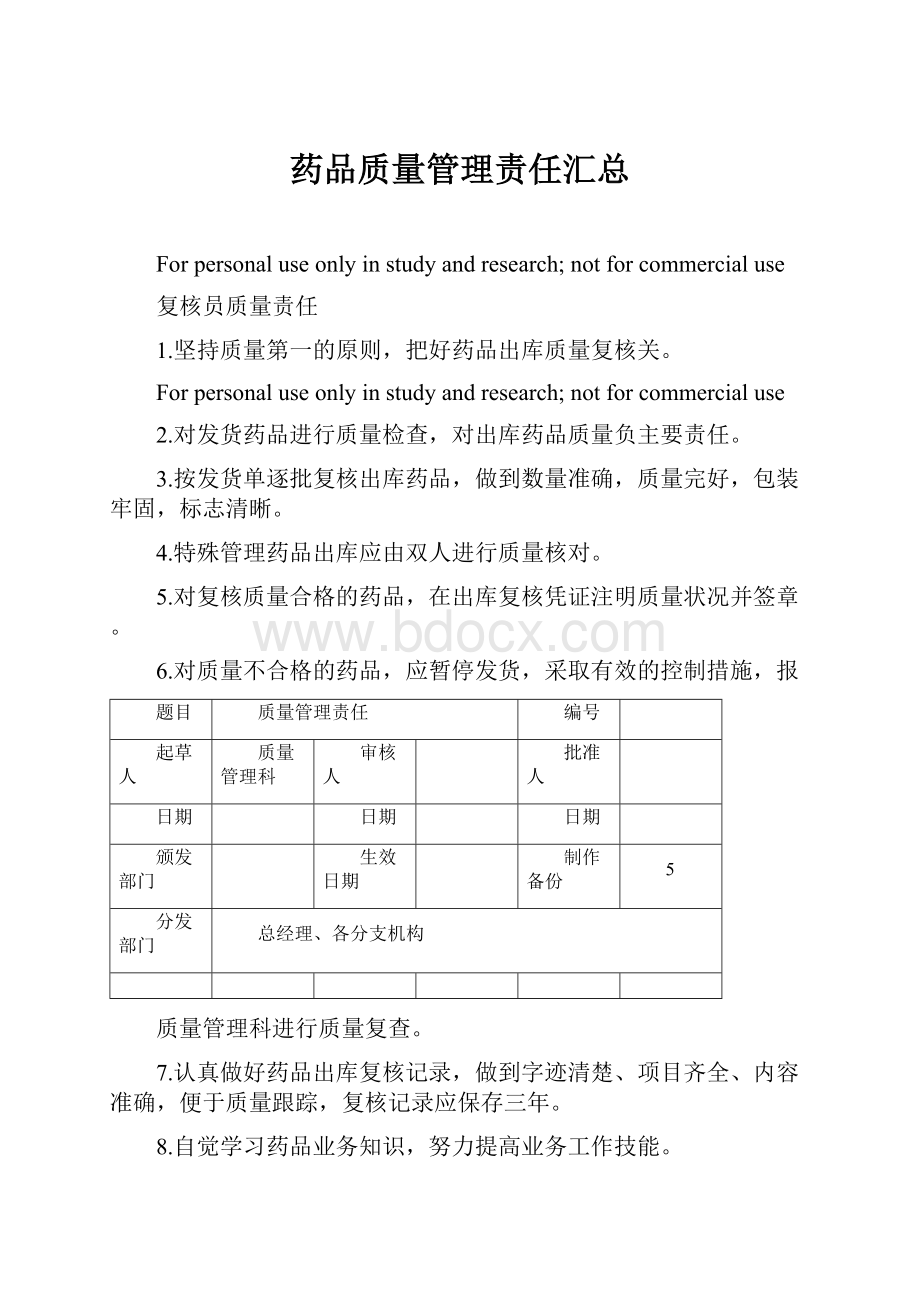 药品质量管理责任汇总.docx