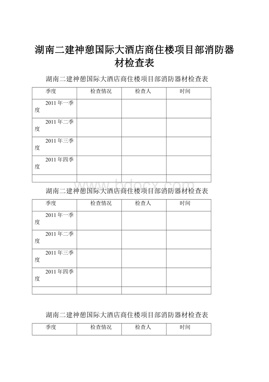 湖南二建神憩国际大酒店商住楼项目部消防器材检查表.docx