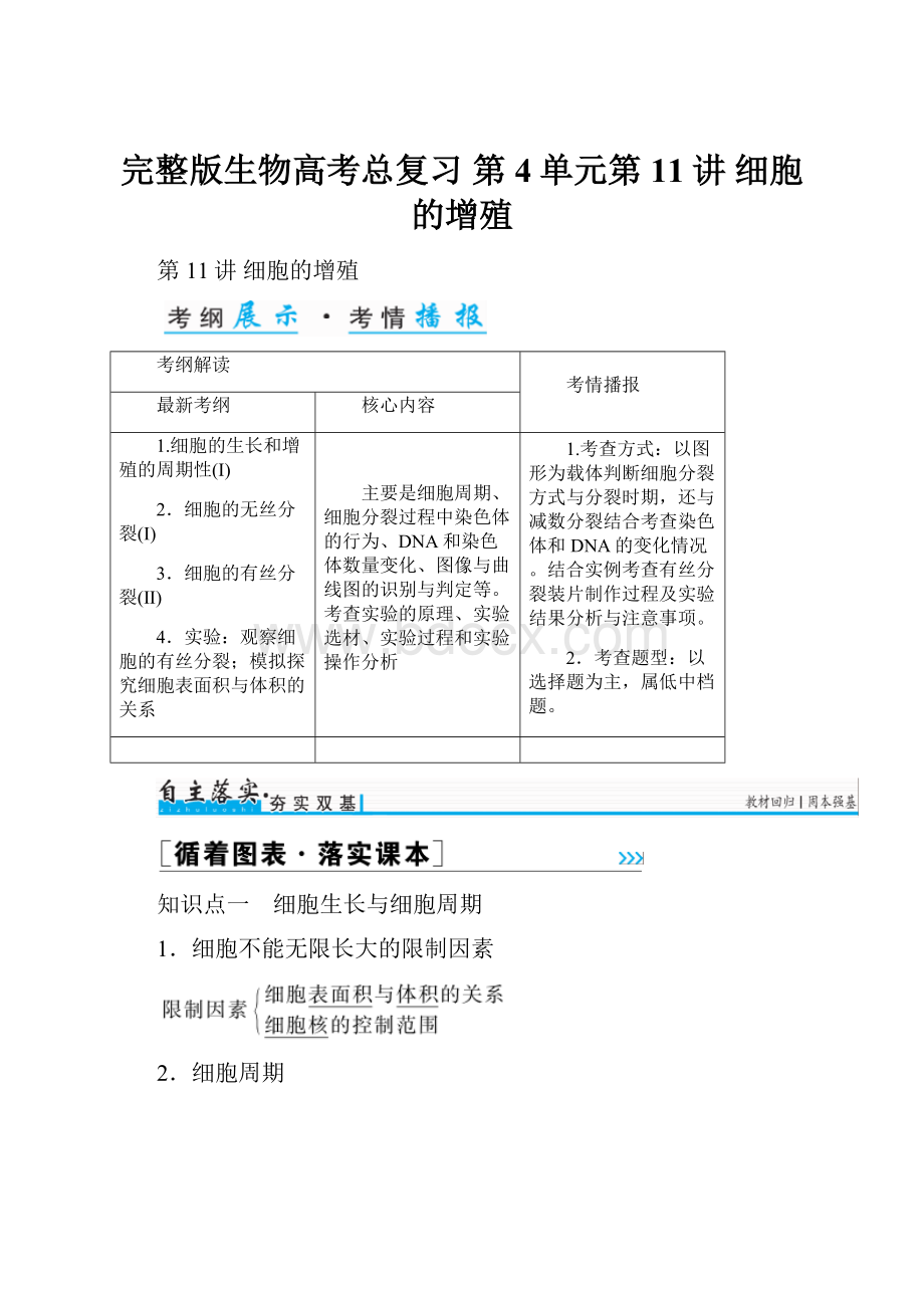 完整版生物高考总复习 第4单元第11讲 细胞的增殖.docx