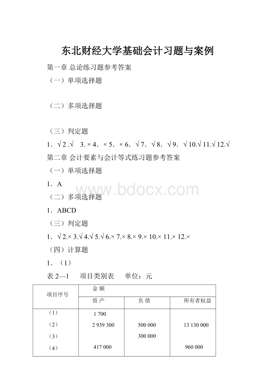 东北财经大学基础会计习题与案例.docx