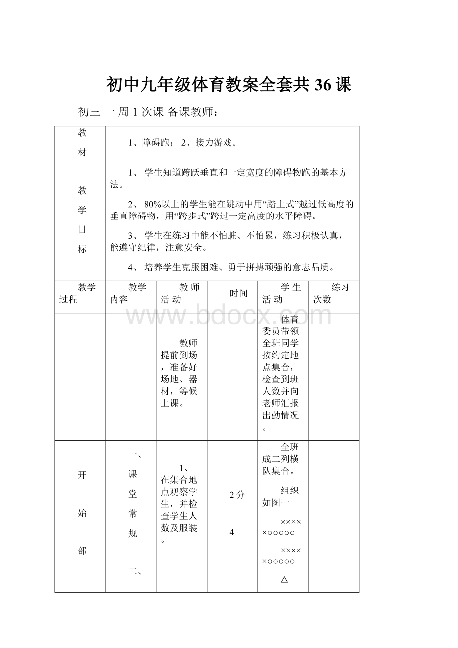 初中九年级体育教案全套共36课.docx