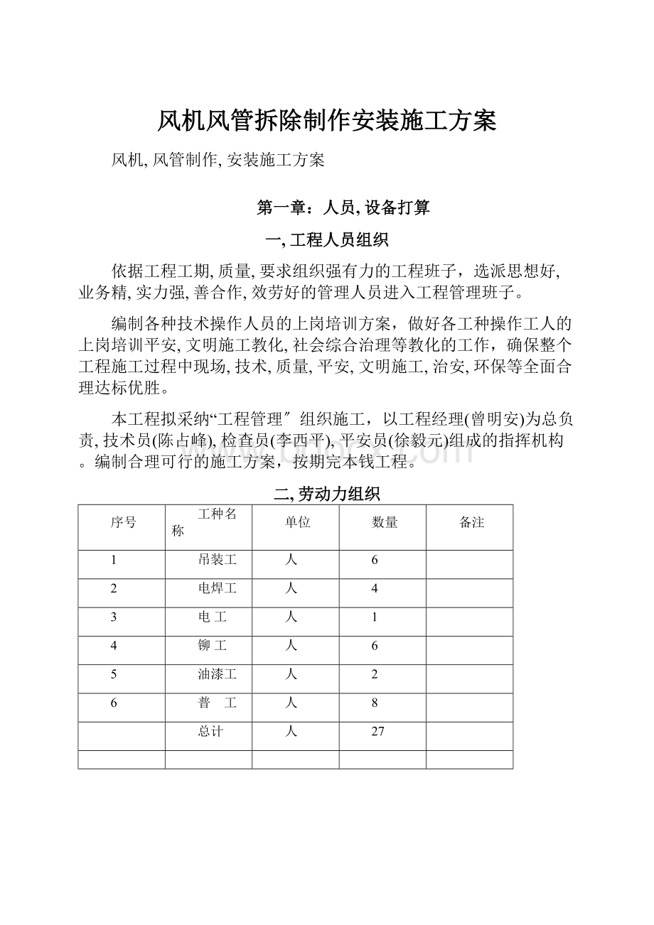 风机风管拆除制作安装施工方案.docx