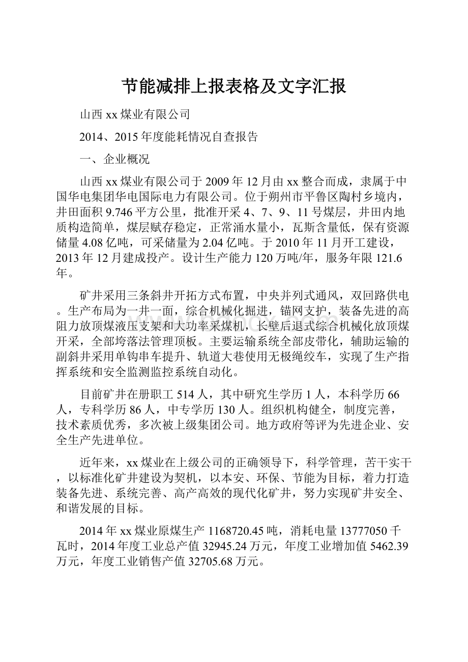 节能减排上报表格及文字汇报.docx