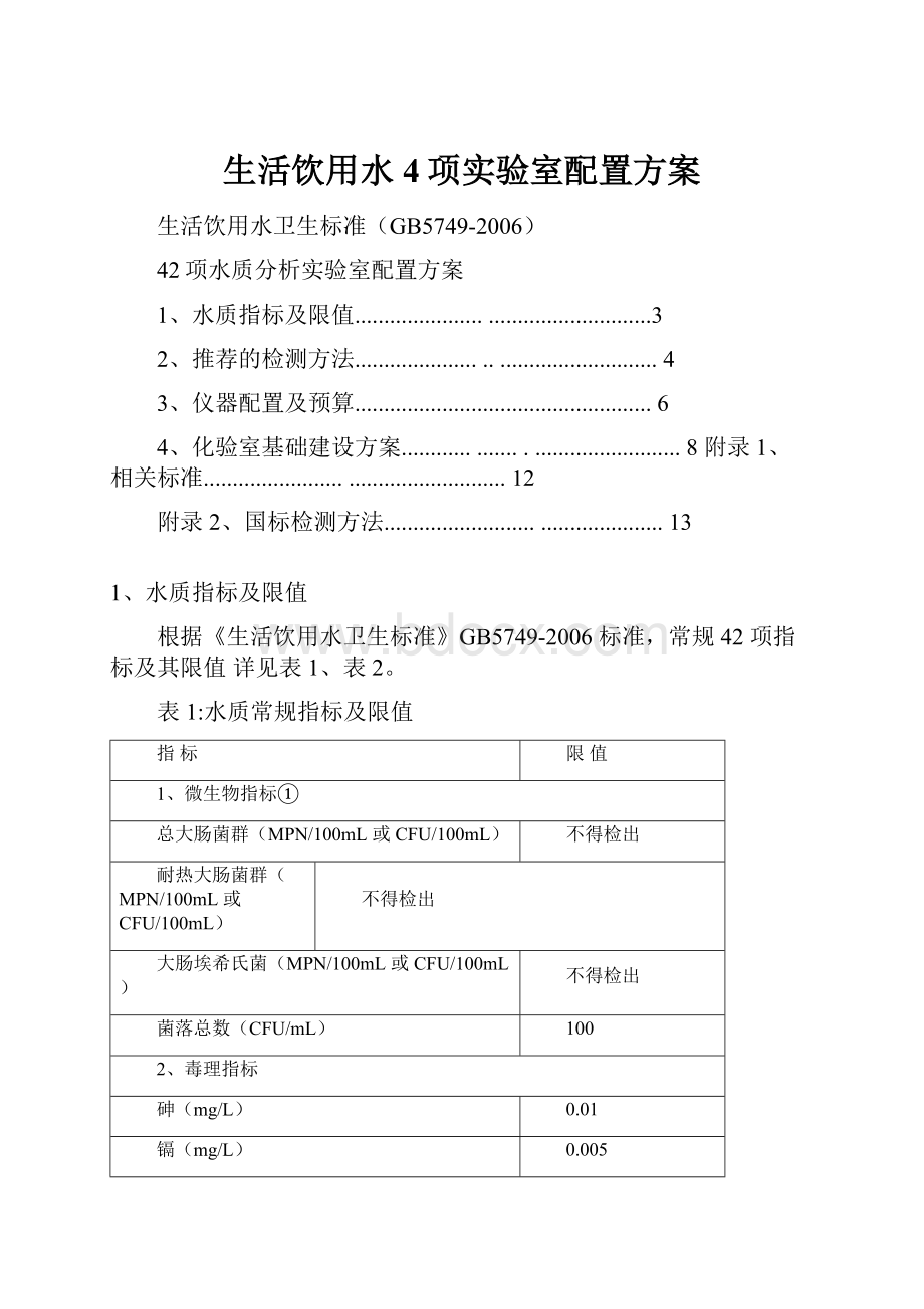 生活饮用水4项实验室配置方案.docx