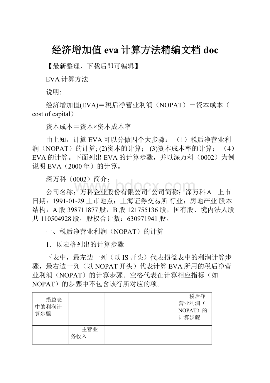 经济增加值eva计算方法精编文档doc.docx